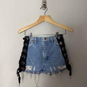 Vintage Reworked Wrangler Denim Jeans Lace Up Shorts Size 26